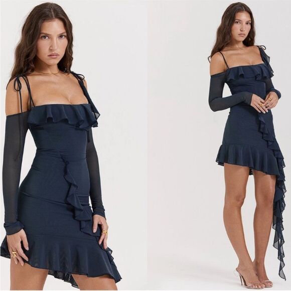 HOUSE OF CB 'Kiki' French Navy Ruffle Mini Dress Small NWT Small $239 - Picture 2 of 6